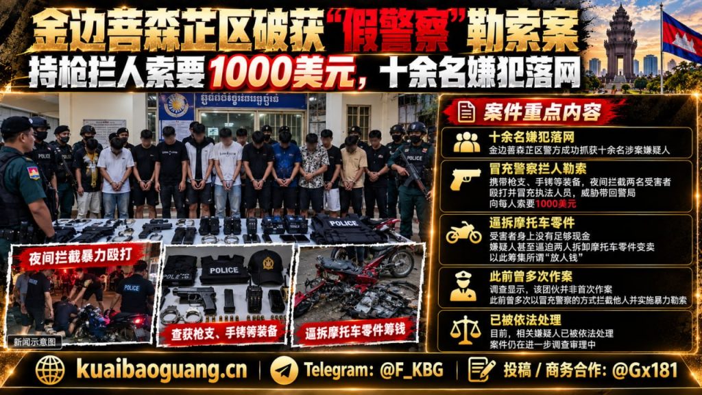 柬埔寨资讯｜金边菩森芷区假警察团伙落网，持枪拦路勒索现金