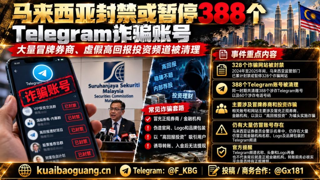 马来西亚资讯｜监管部门封禁388个Telegram涉诈账号