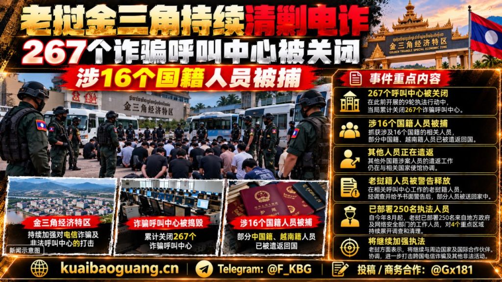 老挝｜金三角经济特区关闭267个诈骗呼叫中心并捕获多国嫌疑人