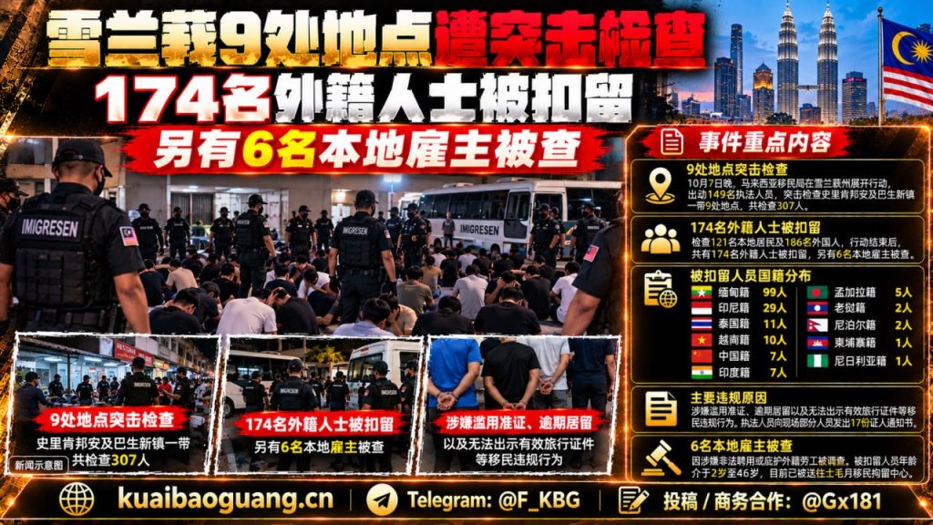 马来西亚｜雪兰莪突击检查外籍劳工 174人被扣留涉嫌非法聘用