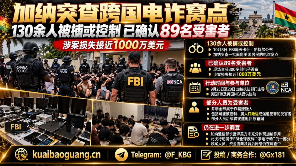 加纳资讯｜跨国电诈窝点遭突查，130余人被捕或控制并查获电子设备