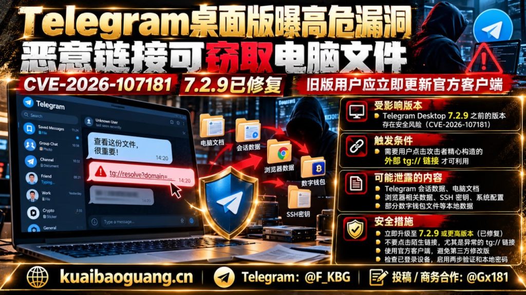 全球科技｜Telegram桌面端曝高危漏洞，点击链接可致本地文件泄露