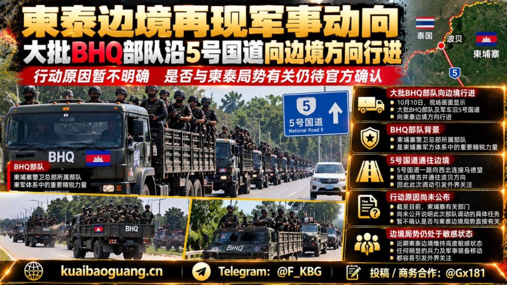 柬埔寨资讯｜大批BHQ部队沿5号国道向柬泰边境方向集结，具体任务待官方确认