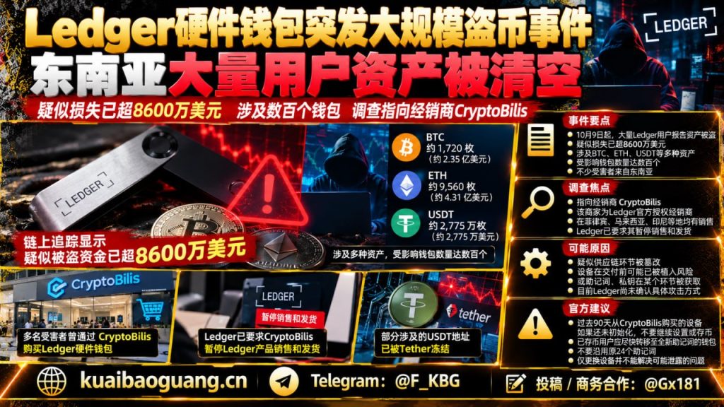 币圈资讯｜Ledger硬件钱包爆出大规模盗币，东南亚大量用户资产清空