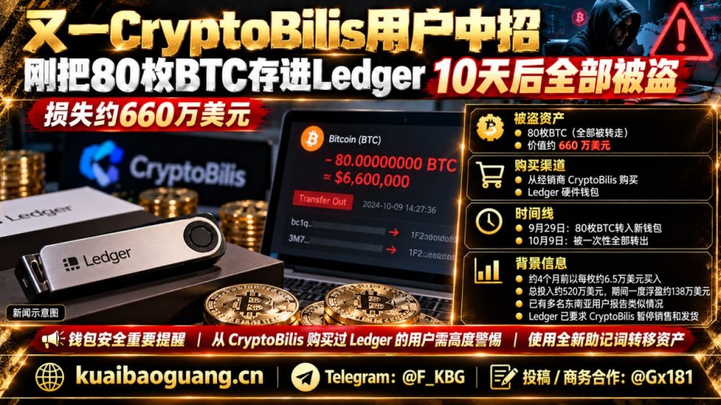 东南亚｜用户Ledger硬件钱包80枚比特币被盗，损失约660万美元