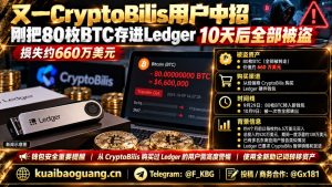 东南亚｜用户Ledger硬件钱包80枚比特币被盗，损失约660万美元
