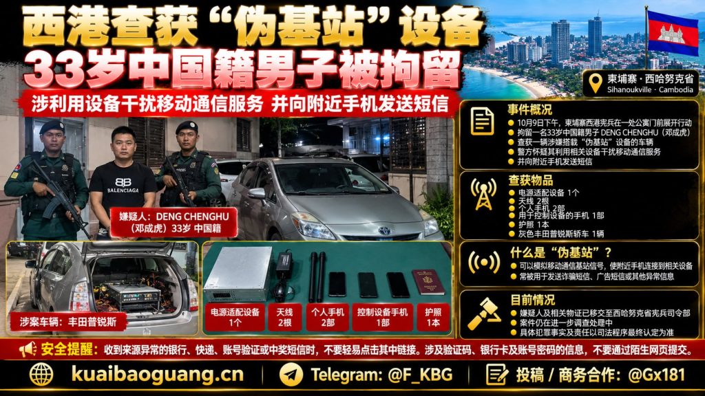 柬埔寨｜西港查获伪基站设备 中国籍男子因涉嫌干扰通信被拘留