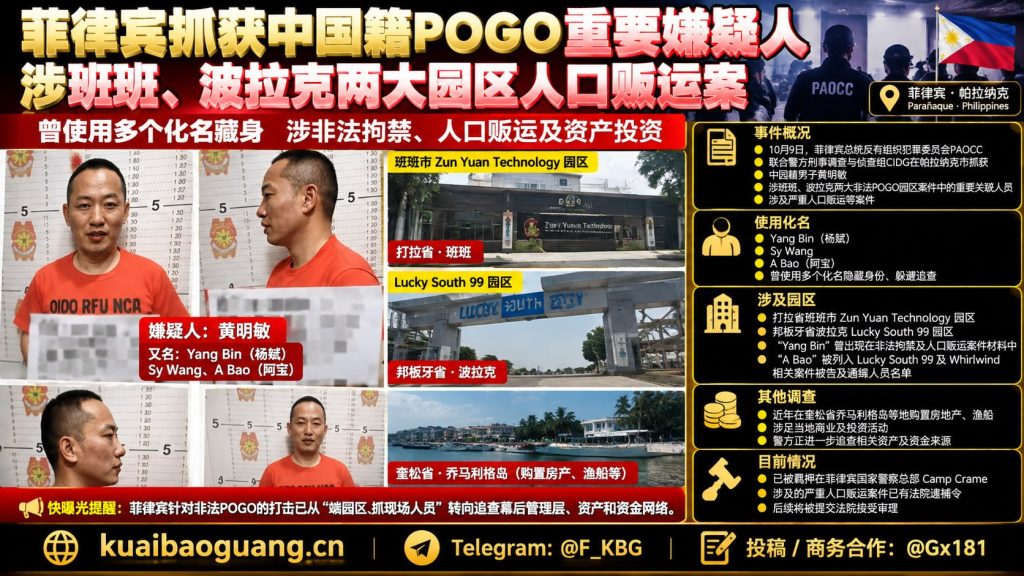 菲律宾｜抓获中国籍嫌疑人涉班班波拉克POGO人口贩运案