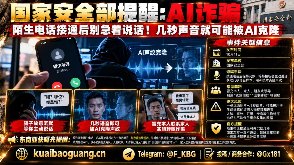 中国｜国家安全部提醒陌生来电防AI声纹克隆诈骗风险提示