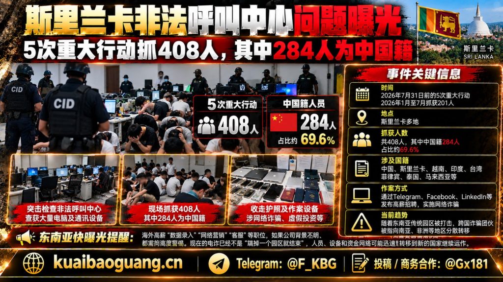 斯里兰卡资讯｜多起非法呼叫中心突击行动累计抓获数百人，含多名中国籍人员