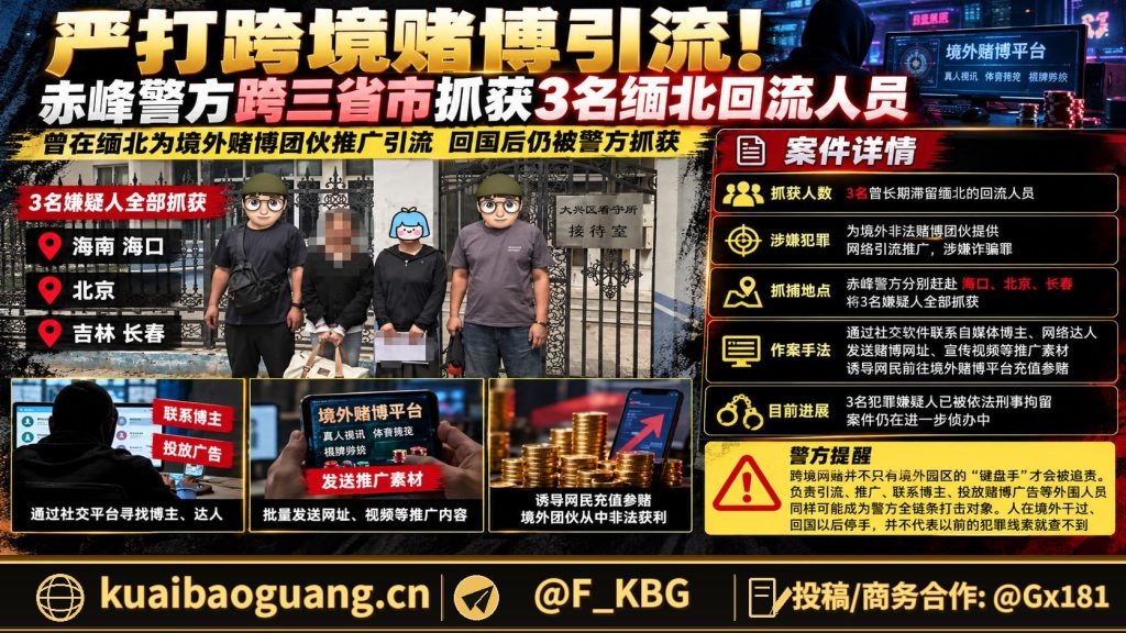 中国｜赤峰警方跨三省抓捕3名缅北回流人员涉跨境赌博引流