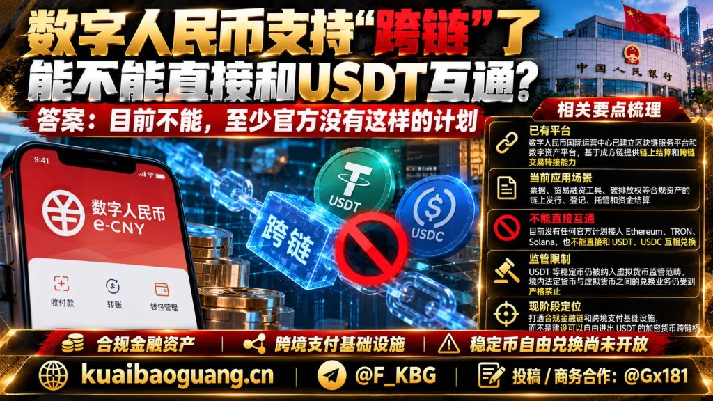 中国｜数字人民币跨链功能仍未实现与USDT直接互换