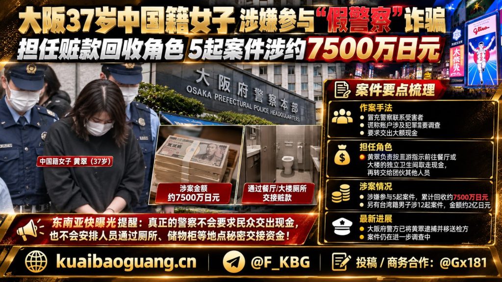 日本资讯｜大阪37岁中国籍女子涉嫌参与假警察诈骗被捕
