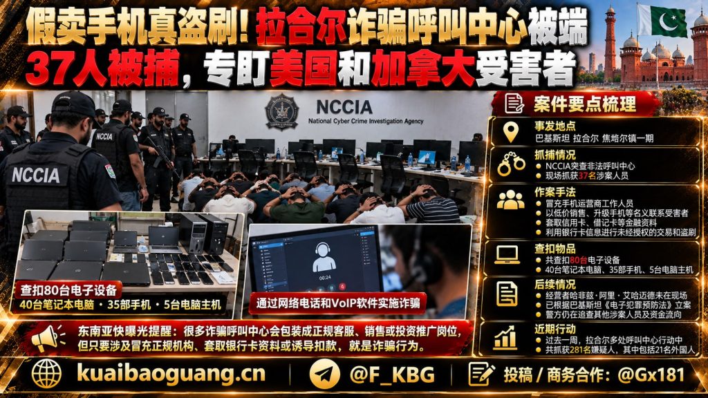 巴基斯坦｜拉合尔警方突袭非法呼叫中心，37名涉诈人员被捕