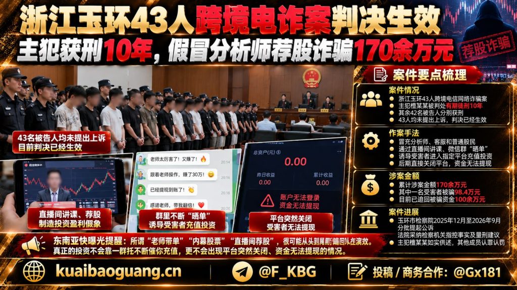 浙江玉环｜四十三人跨境电诈团伙案宣判，主犯获刑十年