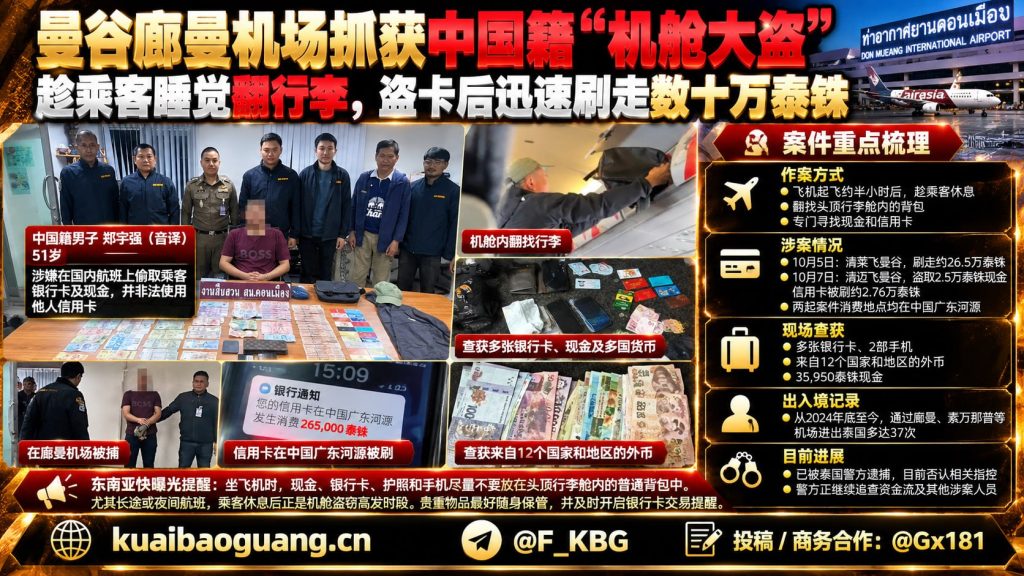 泰国资讯｜曼谷廊曼机场抓获机舱大盗，中国籍男子涉嫌盗刷信用卡